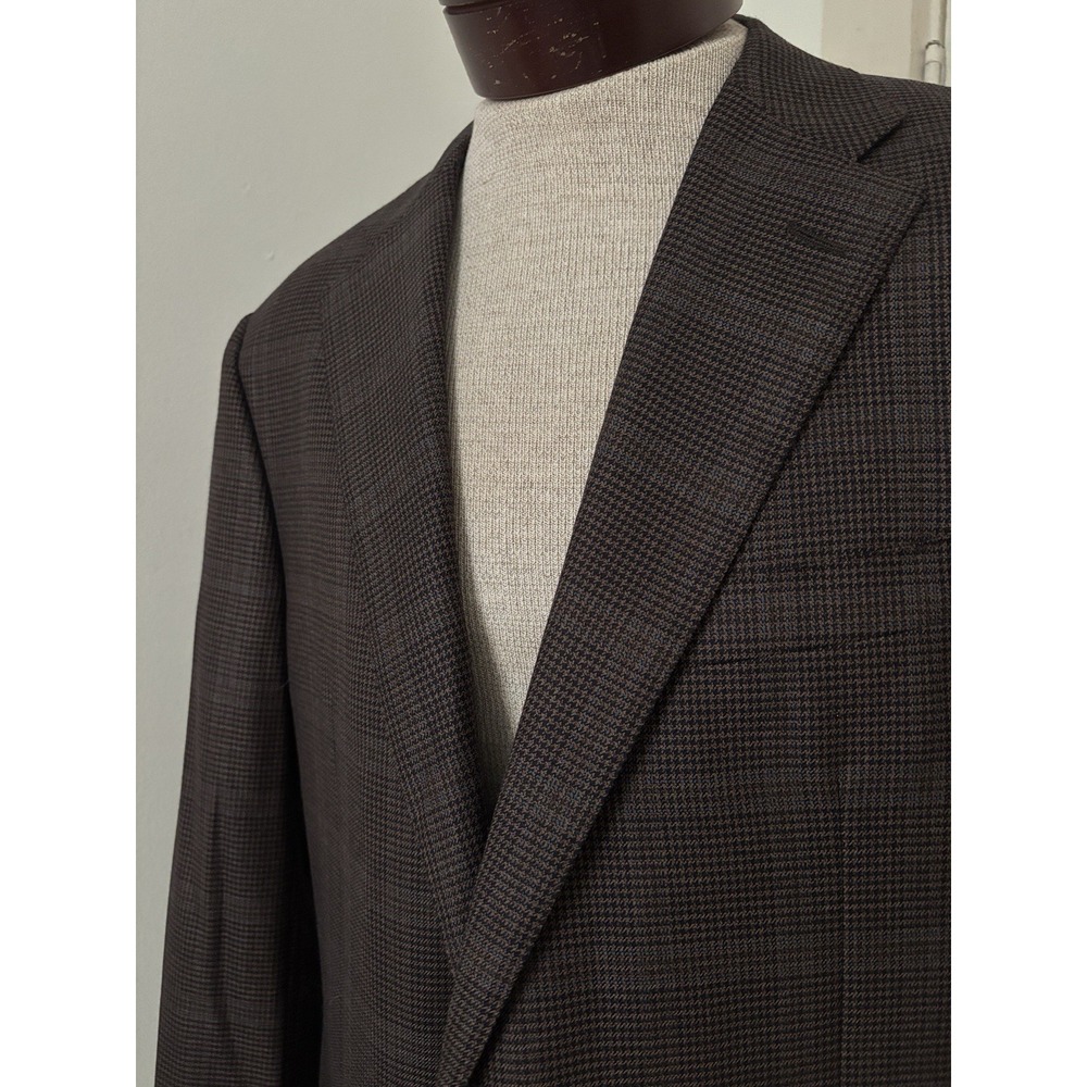 Hickey Freeman Beacon Sport Coat 42L Wool Brown Blue Check Plaid Windowpane MINT